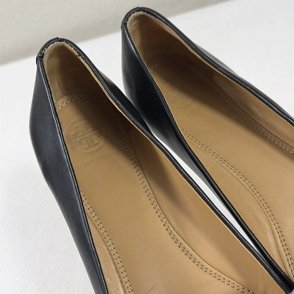 Tory Burch Laura‎ Ballet Gold Double T Logo.Size 6.5 Black Shoes